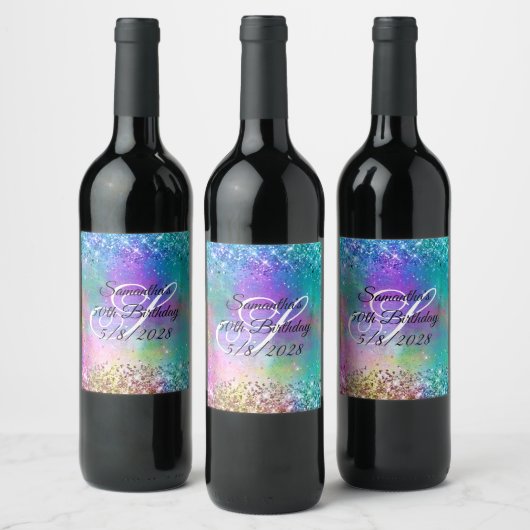 スパークリマーメイドグリッターフォイル50誕生日 ワインラベル (ボトル)