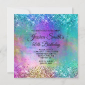 スパークリマーメイドグリッターフォイル50誕生日 招待状 (正面)