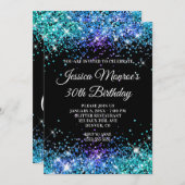 スパークリマーメイドグリッターブラック30歳の誕生日 招待状 (正面/裏面)
