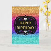スパークリレインボーグラディエントグリッター誕生日 カード (黄色い花)