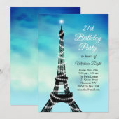 スパークリングエッフェルタワー 21歳の誕生日 ターコイズ 招待状 (正面/裏面)