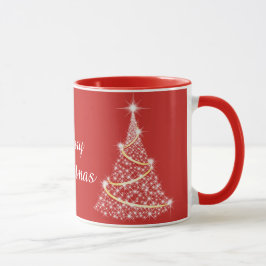 スパークリングゴールドとホワイトのクリスマスツリー ホリデー マグカップ
