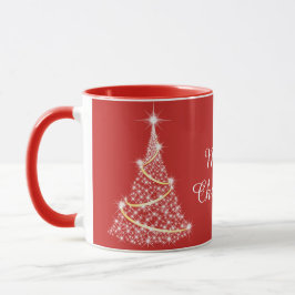 スパークリングゴールドとホワイトのクリスマスツリー ホリデー マグカップ