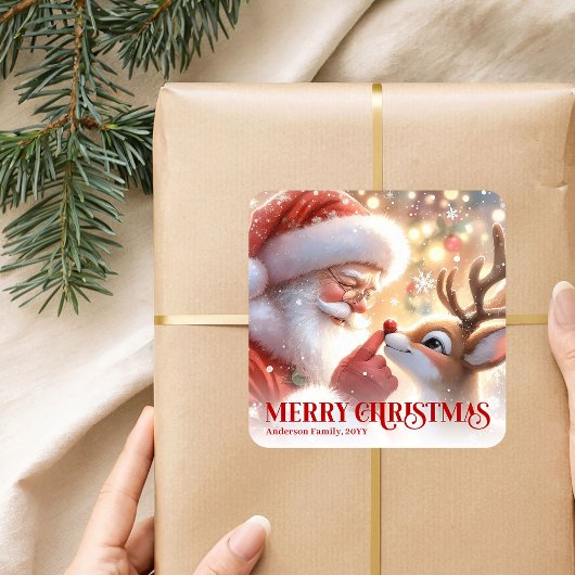スパークリングサンタ ルドルフ パーソナライズド クリスマス スクエアシール