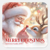 スパークリングサンタ ルドルフ パーソナライズド クリスマス スクエアシール (正面)