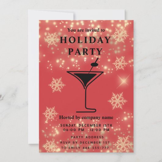 スパークリングスノーフレークカクテル ホリデーパーティー 招待状 (正面)