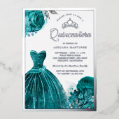 スパークリングドレス ティールローズのキンバランセラ 箔招待状 (正面)