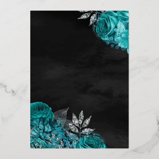 スパークリングドレス ティールローズ ブラック キンチェアネラ ゴールド 箔招待状 (裏面)