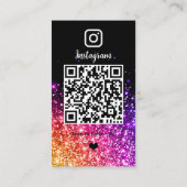 スパークリングピンクのラメ入りInstagramネイル技術QRコード 名刺 (裏面)