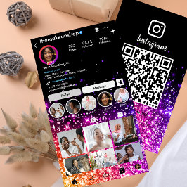 スパークリングピンクのラメ入りInstagramネイル技術QRコード 名刺