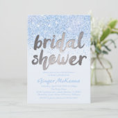 スパークリングブルーのグリッター付き ブライダルシャワーの招待状 招待状 (スタンド正面)