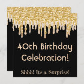 スパークリングラテ ゴールドグリッター垂れ 40歳の誕生日 招待状 (正面/裏面)