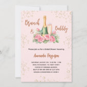 スパークリングランチとバブルピンクの花の ブライダルシャワー 招待状 (正面)