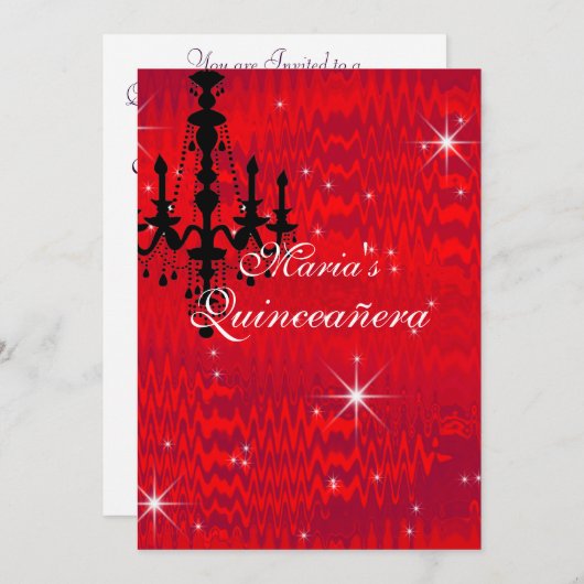 スパークリングレッドのシャンデリアと星のキンチェアニエラ 招待状 (正面/裏面)