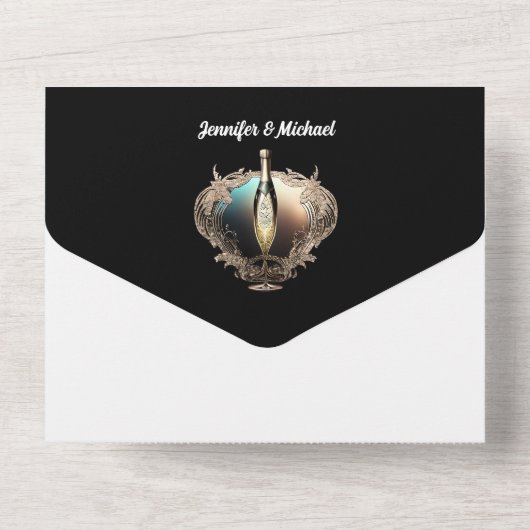 スパークリングワインのカップル写真が誓いを更新、美しいデザインの招待状 オールインワン招待状 (裏面)