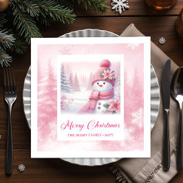 スパークリング ウィンター シーン ピンクマス クリスマス ナプキン スタンダードカクテルナプキン