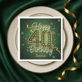 スパークリング エメラルドグリーンとゴールドの40歳の誕生日 スタンダードカクテルナプキン