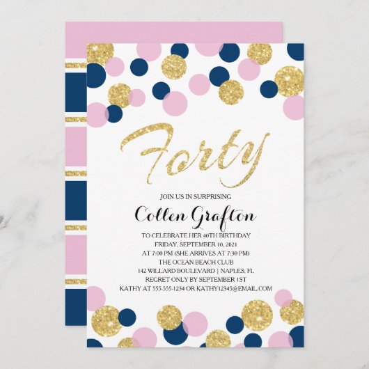 スパークリング グリッター コンフェッティ | 40歳の誕生日 招待状 (正面/裏面)