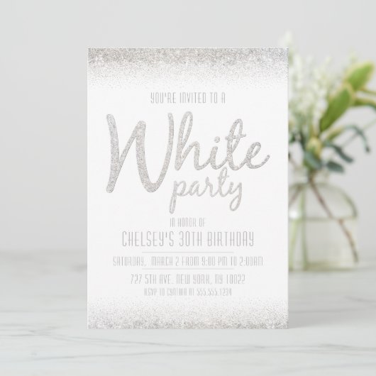 スパークリング・グリッター ホワイト パーティー インビテーション (スタンド正面)