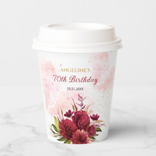 スパークリング バースデー ワインレッド ダリア ローズ 紙コップ (正面)