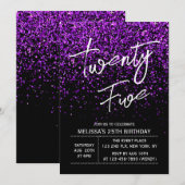 スパークリング パープル グリッター ブラック どんな年齢の誕生日にも 招待状 (正面/裏面)
