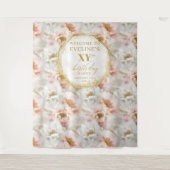 スパークリング ブラッシュ アイボリー ゴールド バースデー フォトブース タペストリー (正面)