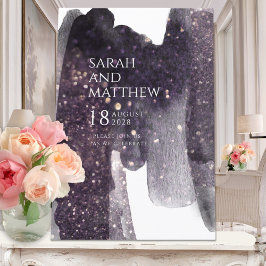 スパークリング プラム ウォーターカラー ブラシストローク ウェディング インビ 招待状