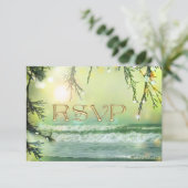 スパークリング ライト ビーチ ウェディング RSVP カード (スタンド正面)