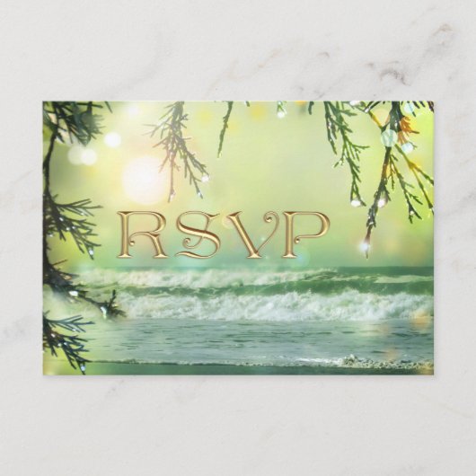 スパークリング ライト ビーチ ウェディング RSVP カード (正面)