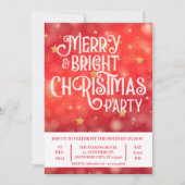 スパークリング レッド スター メリー ブライト クリスマス パーティー 招待状 (正面)
