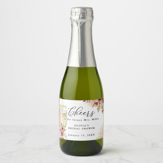 スパークリング ワイン グラス ラストとゴールドのブライダル シャワー スパークリングワインラベル (正面)