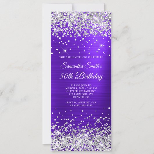 スパークリング ヴァイオレット インディゴ 50歳の誕生日 招待状 (正面)