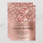 スパークリーきらびやかなバラ金ゴールドグラーム8th誕生日 招待状 (正面/裏面)