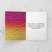スパークリーなピンクと黄色のグラデーショングリッター誕生日 カード (内部)