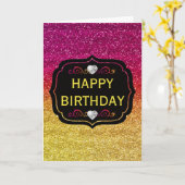 スパークリーなピンクと黄色のグラデーショングリッター誕生日 カード (黄色い花)