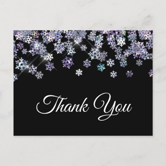 スパークリーなホログラフィックの雪の結晶　サンキュー ポストカード (正面)