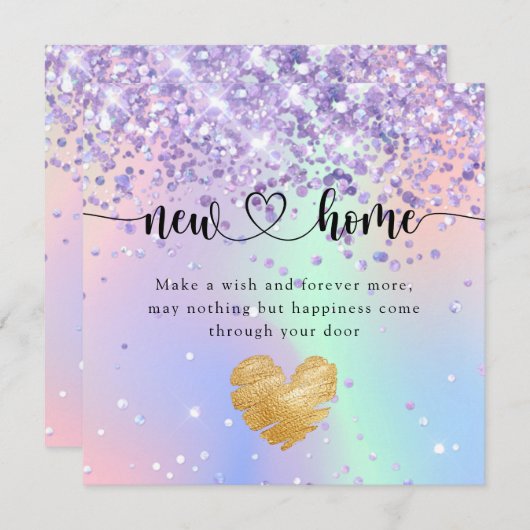 スパークリーなホログラフィックニューホーム引っ越し祝いパーティーカード サンキューカード (正面/裏面)