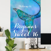 スパークリーな人魚のヒレの尾の誕生日パーティーバナー ポスター (ホームオフィス)