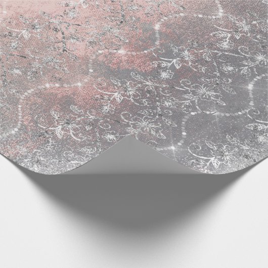 スパークリーのダイアモンズシルバーフローラピンクグレーブラシ ラッピングペーパー (角)