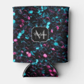 スパークリーのピンクの青モザイクグリッタースパークルモノグラム 缶クーラー (正面)
