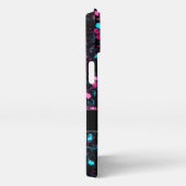 スパークリーのピンクの青モザイクグリッタースパークルモノグラム iPhoneケース (右側面)