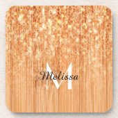 スパークリーエレガントオレンジの竹材プリントモノグラム コースター (正面)