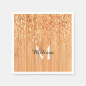 スパークリーエレガントオレンジの竹材プリントモノグラム スタンダードカクテルナプキン (正面)