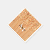 スパークリーエレガントオレンジの竹材プリントモノグラム スタンダードカクテルナプキン (角)