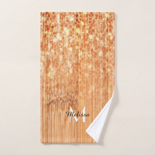 スパークリーエレガントオレンジの竹材プリントモノグラム バスタオルセット (ハンドタオル)
