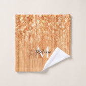 スパークリーエレガントオレンジの竹材プリントモノグラム バスタオルセット (ウォッシュタオル)