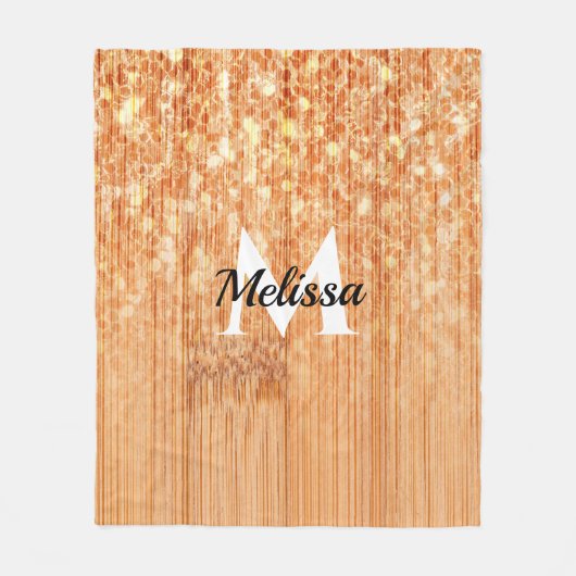 スパークリーエレガントオレンジの竹材プリントモノグラム フリースブランケット (正面)