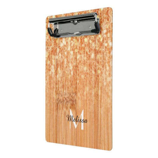 スパークリーエレガントオレンジの竹材プリントモノグラム ミニクリップボード (アングル2)
