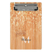 スパークリーエレガントオレンジの竹材プリントモノグラム ミニクリップボード (正面)