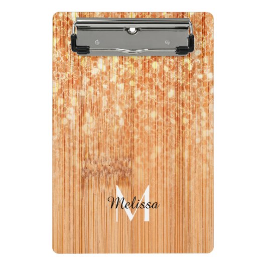 スパークリーエレガントオレンジの竹材プリントモノグラム ミニクリップボード (正面)